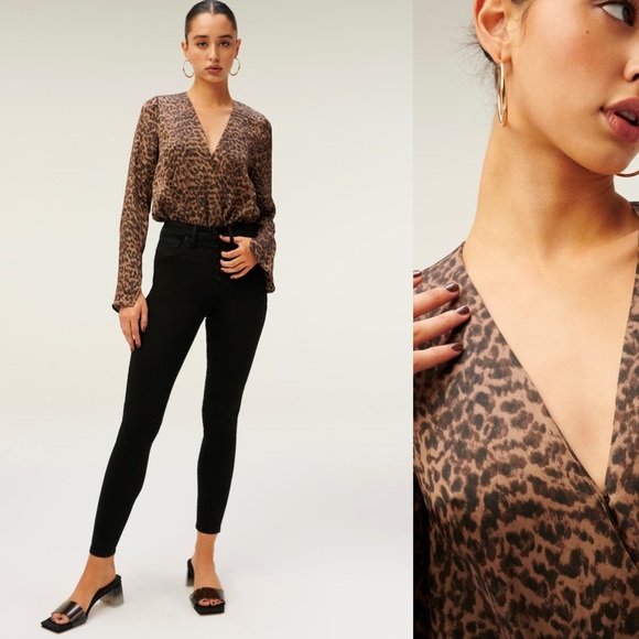 NWT Good American Flowing Faux Wrap Leopard Bodysuit Small - Picture 5 of 12